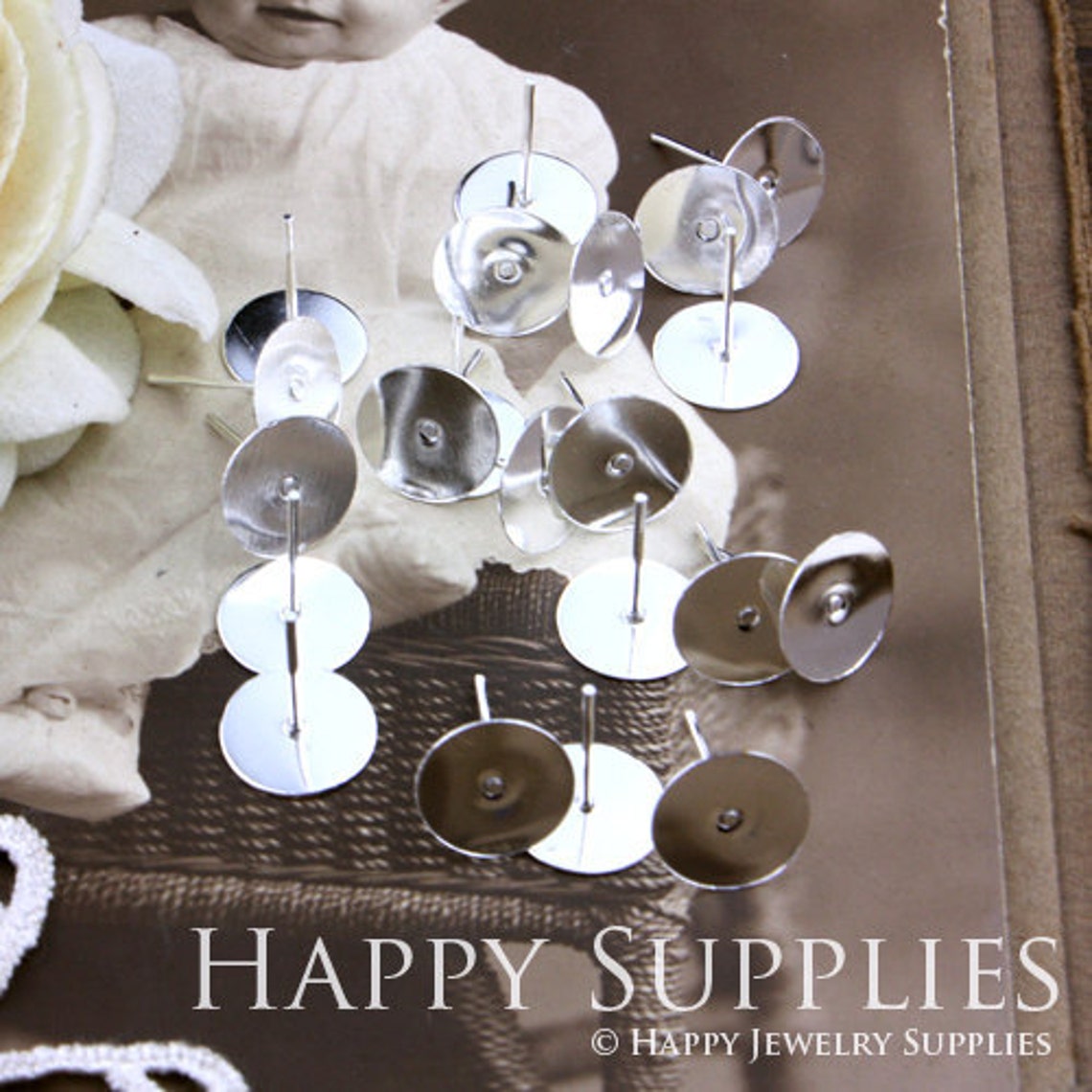 100pcs Nickel Free - High Quality Silver Plated Brass Earring Posts With 10mm Pad (HE149)