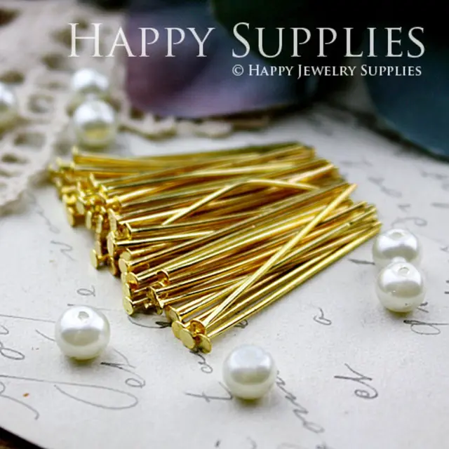 200pcs Nickel Free - 30mm Long Golden Headpins (W128)