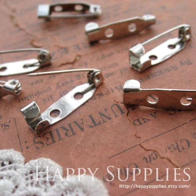 50Pcs 20mm Silver Plated Safety Pin Back Base (13585)