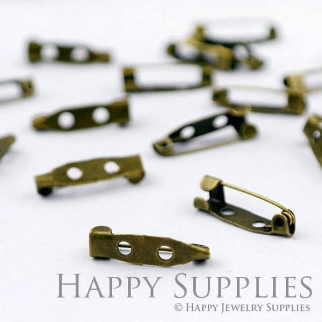 50/100Pcs 20mm Nickel Free - High Quality Antiqued Vintage Bronze Safety Pin Back Base (21353)