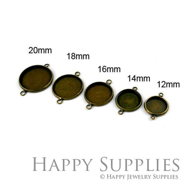 Nickel Free - 10Pcs High Quality Antique Bronze Brass 12mm / 14mm / 16mm / 18mm / 20mm Cabochon Pendant Base With Two Loops (GD157R-B)