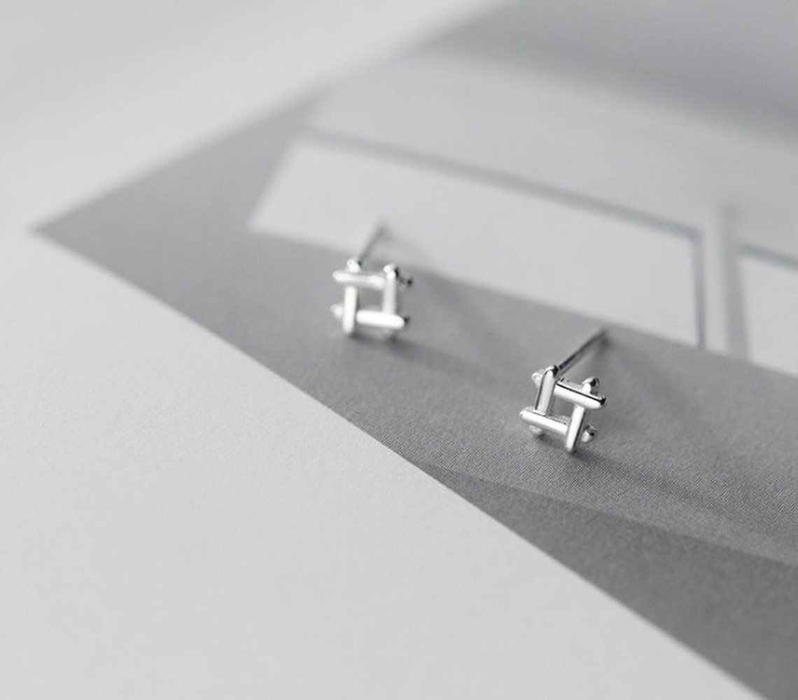 Stud Earrings,Sterling Silver Stud Earrings,Tiny Stud Earrings, Minimalist Earrings, Earrings Studs, Earring Findings,Square Earrings(YER005)