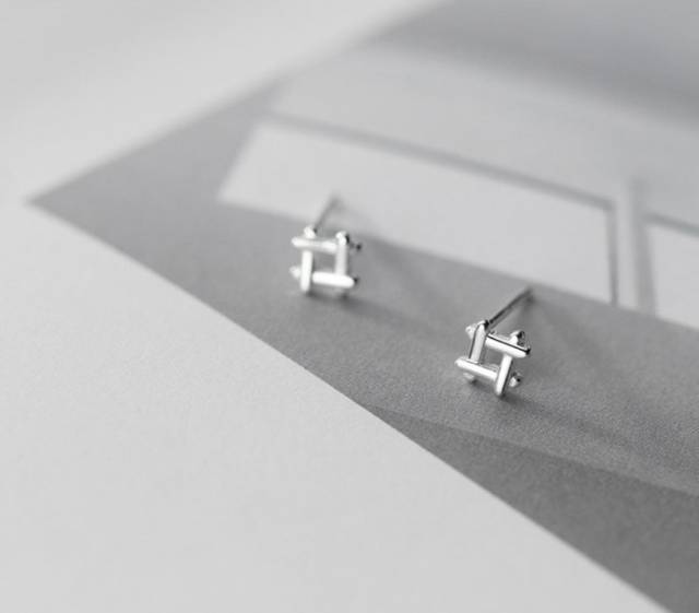 Stud Earrings,Sterling Silver Stud Earrings,Tiny Stud Earrings, Minimalist Earrings, Earrings Studs, Earring Findings,Square Earrings(ZE260)