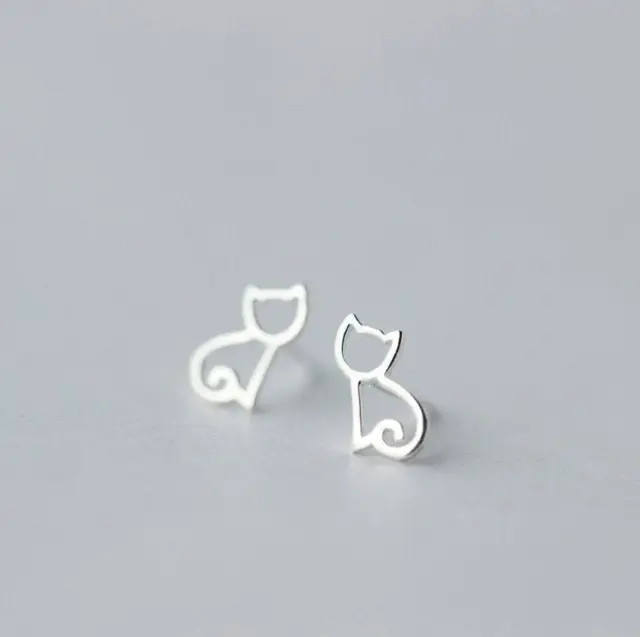 Stud Earrings,Sterling Silver Stud Earrings,Tiny Stud Earrings,Minimalist Earrings,Earrings Studs,Earring Findings,Cat Earrings(ZE327)