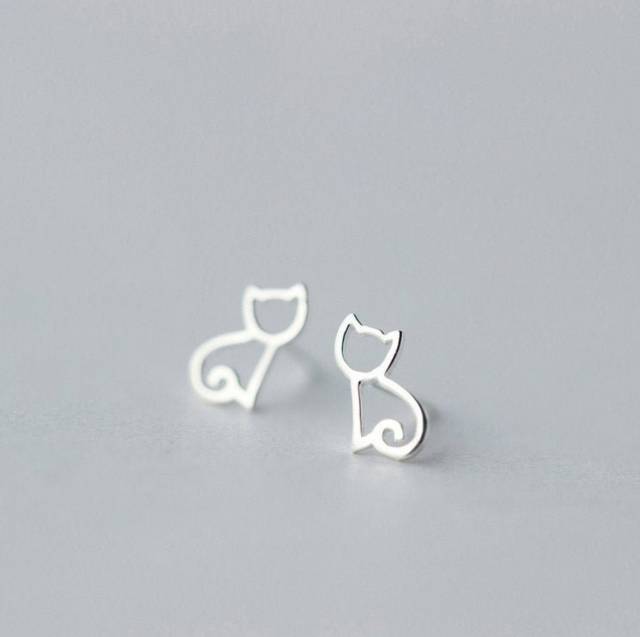 Stud Earrings,Sterling Silver Stud Earrings,Tiny Stud Earrings,Minimalist Earrings,Earrings Studs,Earring Findings,Cat Earrings(ZE327)