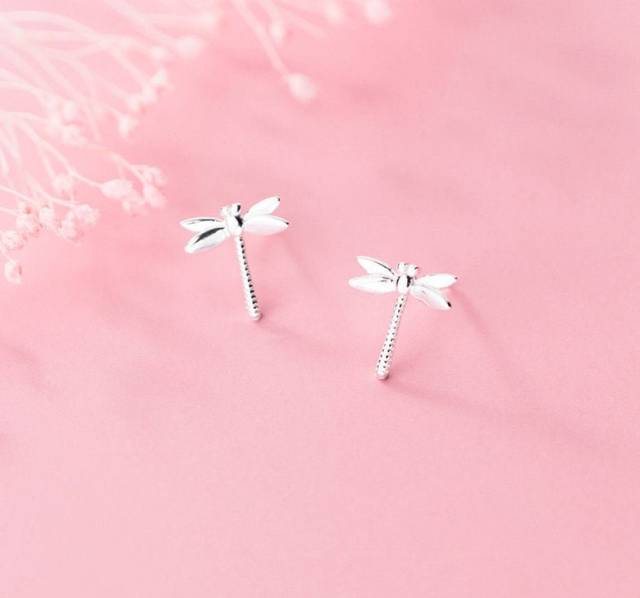 Stud Earrings,Sterling Silver Stud Earrings,Tiny Stud Earrings,Minimalist Earrings,Earrings Studs,Earring Findings,dragonfly Earrings(ZE488)