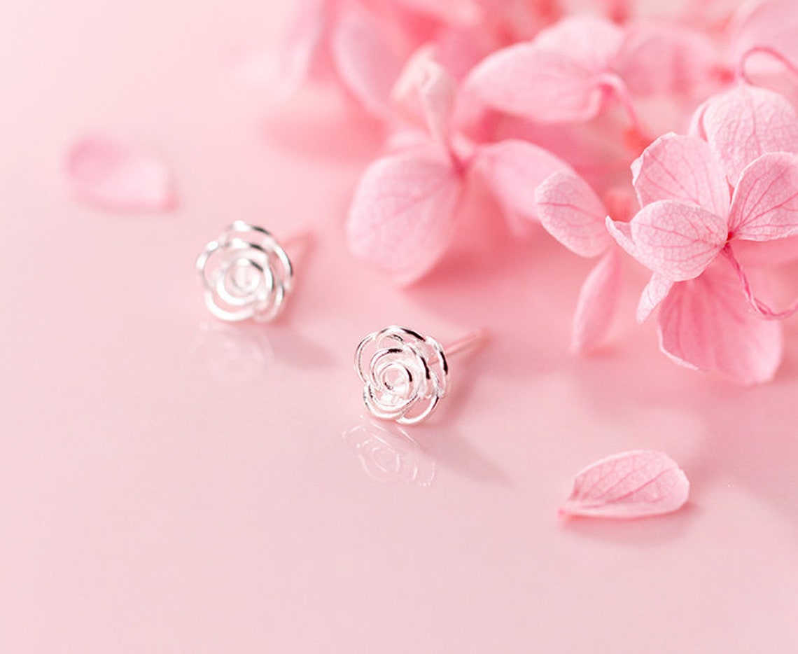 Stud Earrings,Sterling Silver Stud Earrings,Tiny Stud Earrings,Minimalist Earrings,Earrings Studs,Earring Findings,Rose Earrings (YER036)