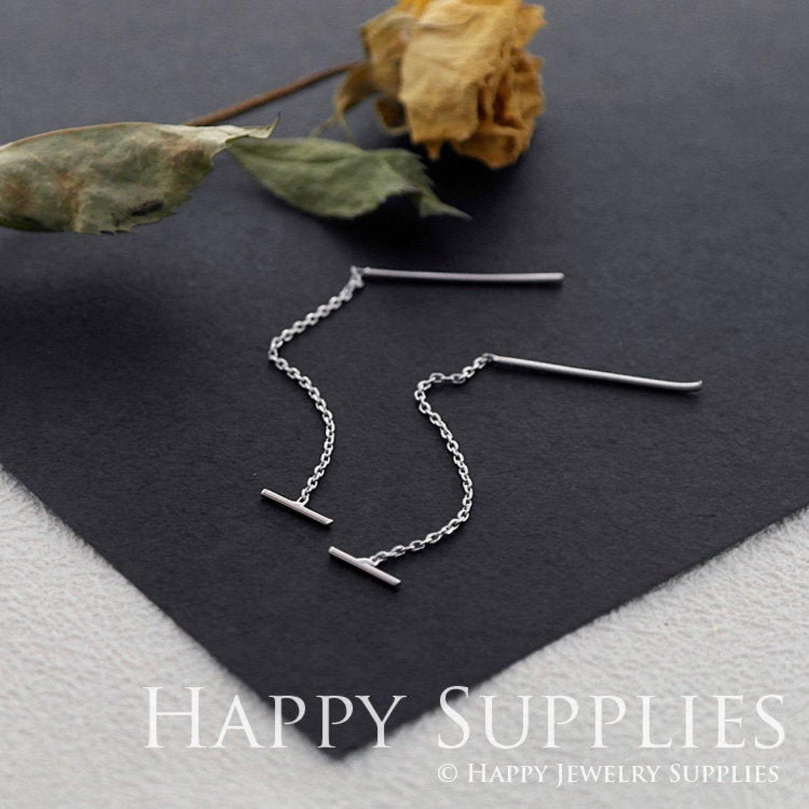 1 Pair Sterling Silver Chain Drop Earring / Geometry Jewelry / Everyday Jewelry / Perfect Gift For Her (ZE334)
