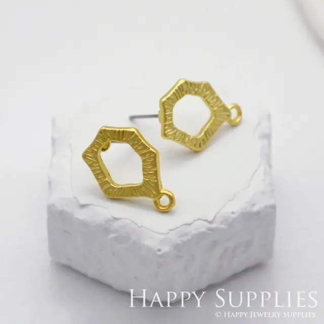 Alloy Hexagon Earring Stud - Matt Gold Plated Stud Earrings, Hexagon Earring Studs/Posts,Alloy Hexagon Earrings,Jewelry Supplies (KE005)