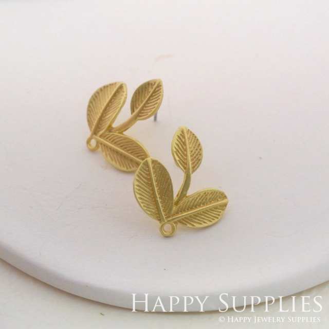 Alloy Leaf Earring Stud - Matt Gold Plated Leaf Stud Earrings, Turtle Leaf Earring Studs/Posts,Alloy Leaf Earrings,Jewelry Supplies (KE032)