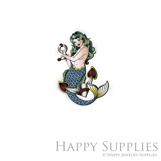 Handmade Jewelry Making Supplies Beads Cut Wooden Charm Mermaid For DIY Necklace Earring Brooch (CW596)
