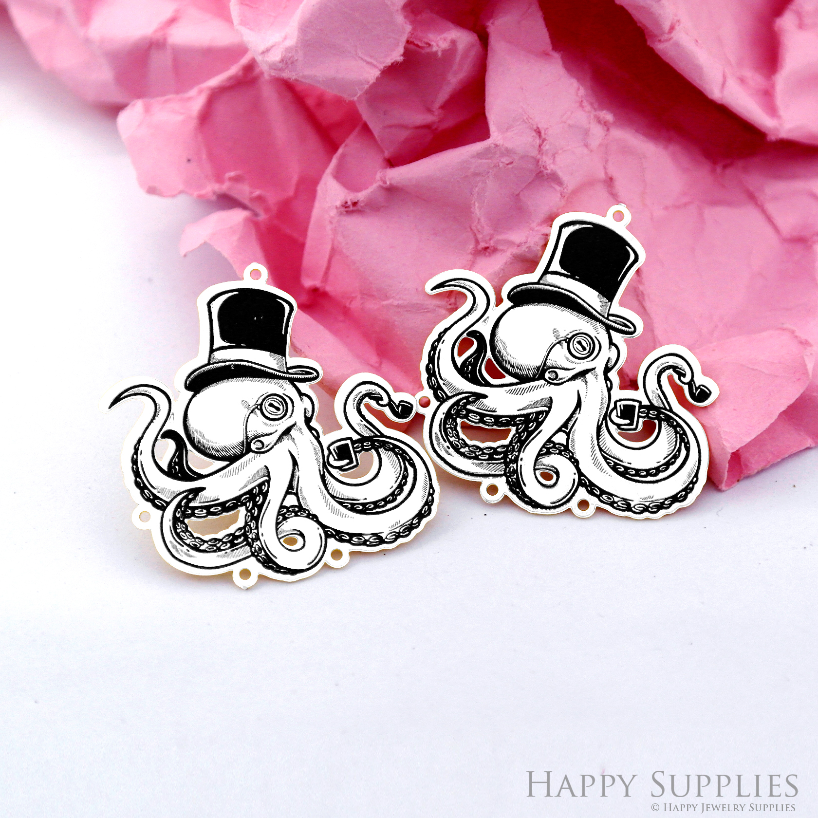 Making Jewelry Findings Stainless Steel Bead Metal Pendant Laser Cut Engraved Black Octopus Charms For DIY Necklace Earrings (ESD302)