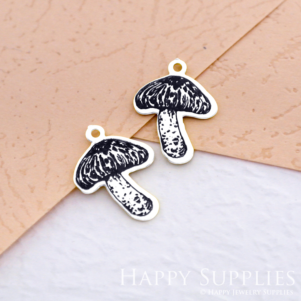 Making Jewelry Findings Stainless Steel Bead Metal Pendant Laser Cut Engraved Black Mushroom Charms For DIY Necklace Earrings(ESD012)