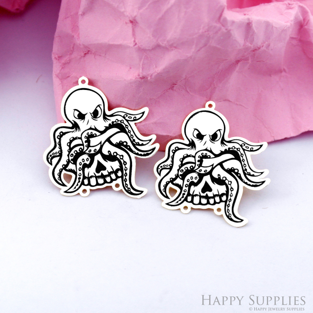Making Jewelry Findings Stainless Steel Bead Metal Pendant Laser Cut Engraved Black Octopus Charms For DIY Necklace Earrings (ESD298)