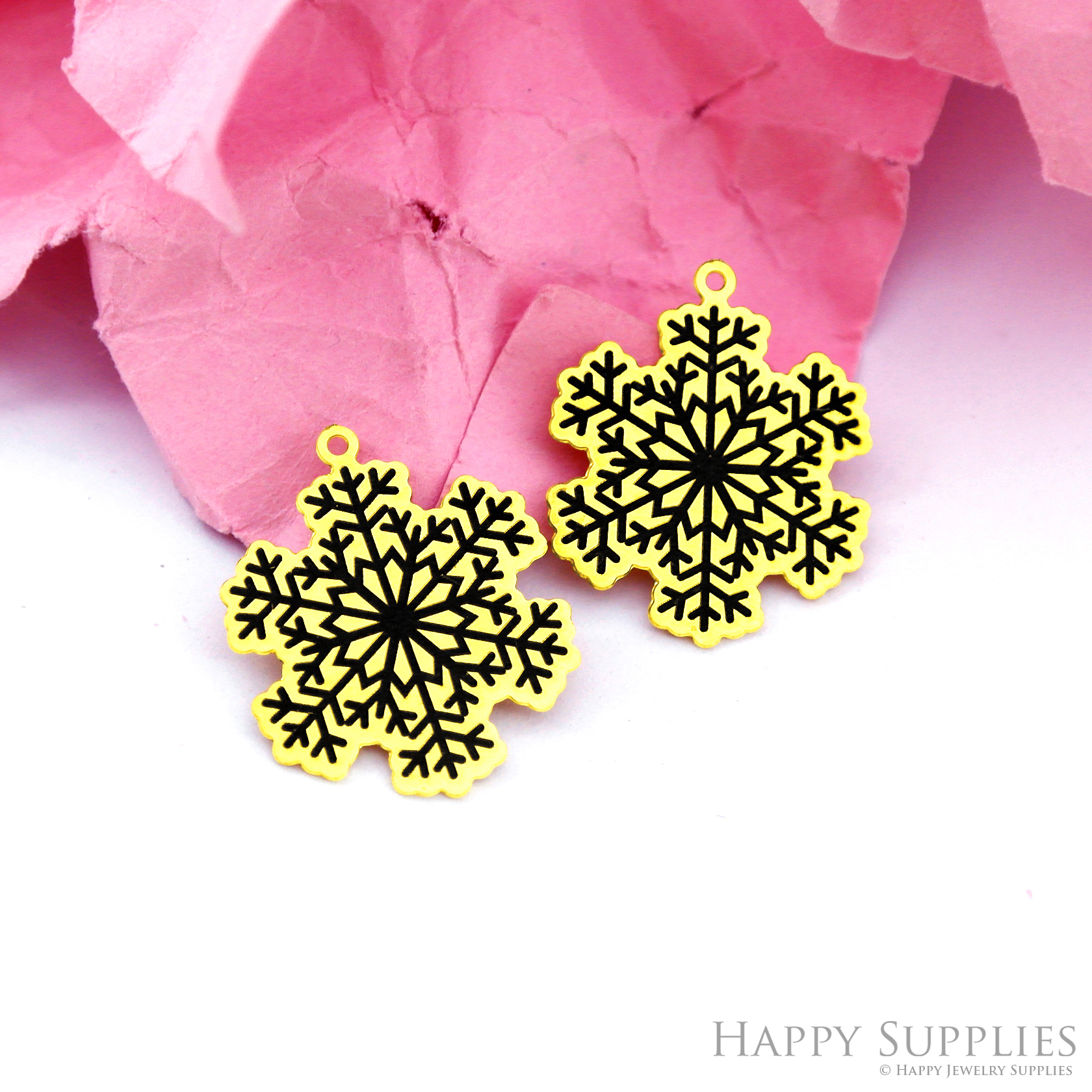 Making Jewelry Findings Stainless Steel Bead Metal Pendant Laser Cut Engraved Black Snowflake Charms For DIY Necklace Earrings (ESD324)
