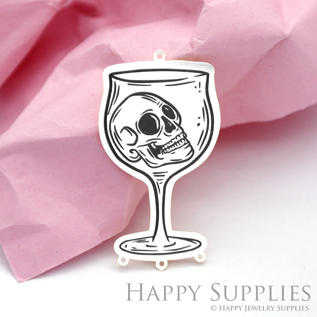Making Jewelry Findings Stainless Steel Bead Metal Pendant Laser Cut Engraved Skull Cup Charms For DIY Necklace Earrings(ESD001)