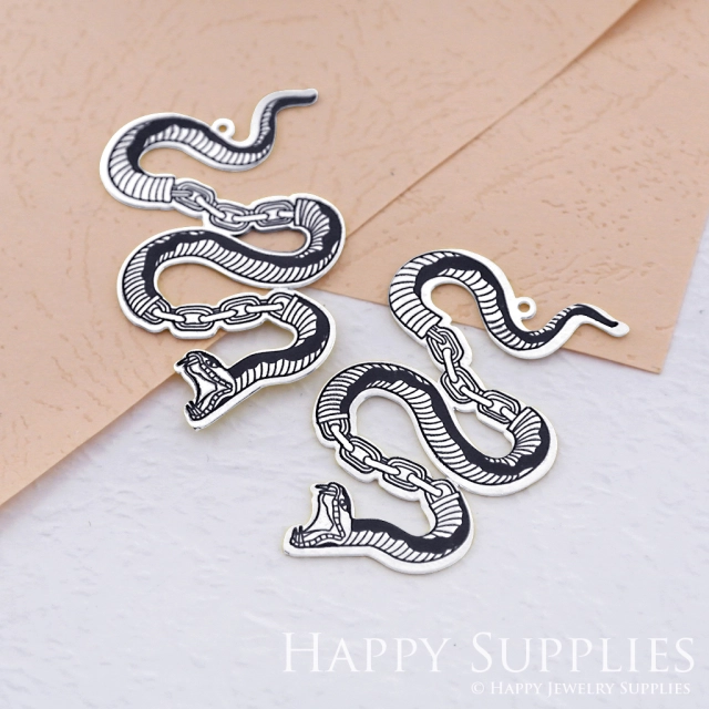 Making Jewelry Findings Stainless Steel Bead Metal Pendant Laser Cut Engraved Black Snake Charms For DIY Necklace Earrings(ESD003)