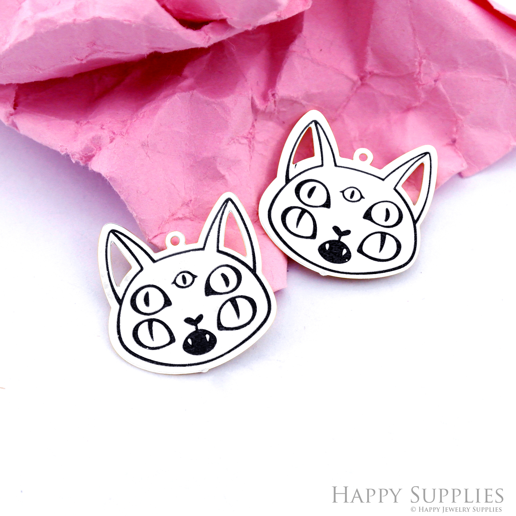 Making Jewelry Findings Stainless Steel Bead Metal Pendant Laser Cut Engraved Black Cat Charms For DIY Necklace Earrings (ESD312)