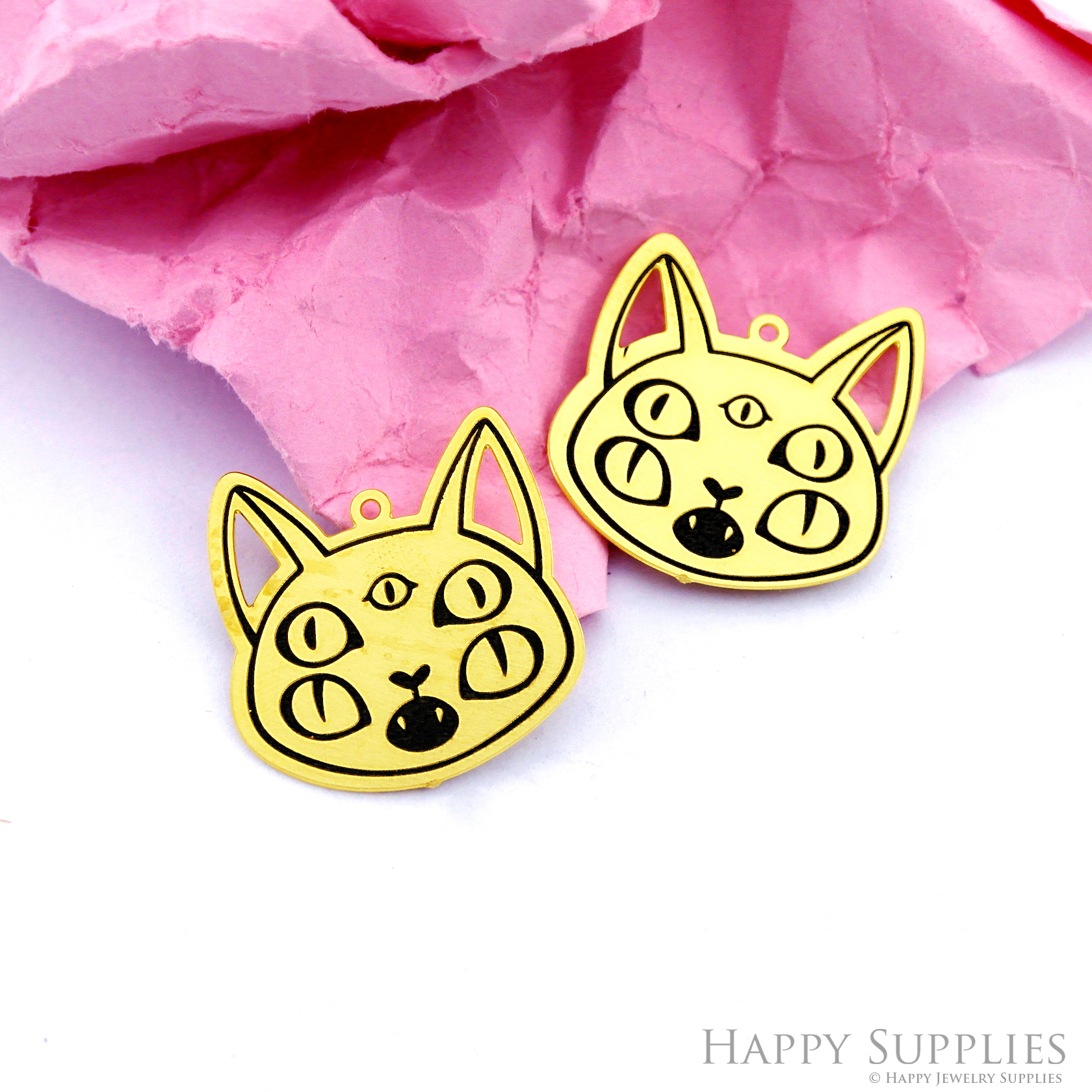 Making Jewelry Findings Stainless Steel Bead Metal Pendant Laser Cut Engraved Black Cat Charms For DIY Necklace Earrings (ESD312)