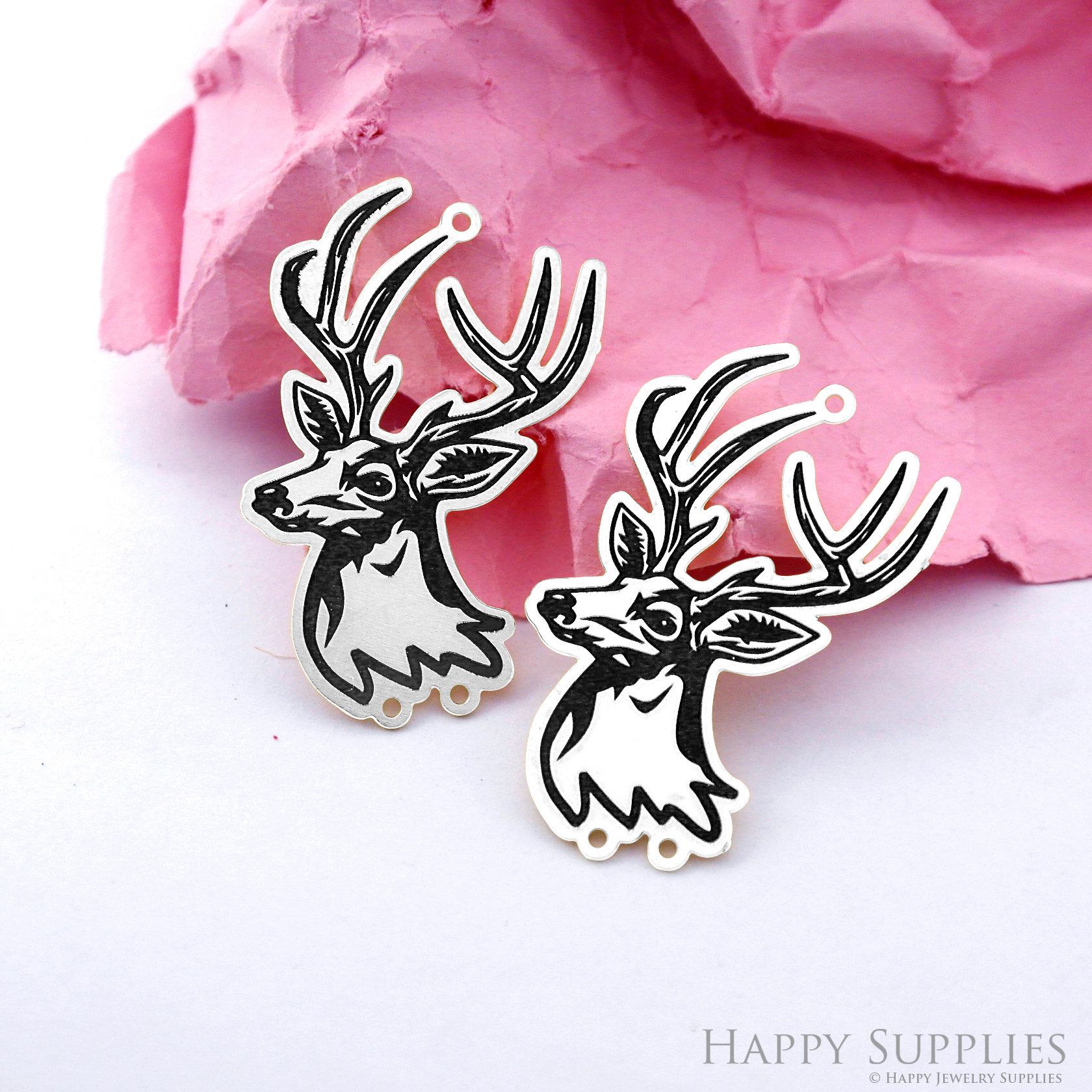 Making Jewelry Findings Stainless Steel Bead Metal Pendant Laser Cut Engraved Black Deer Charms For DIY Necklace Earrings(ESD295)