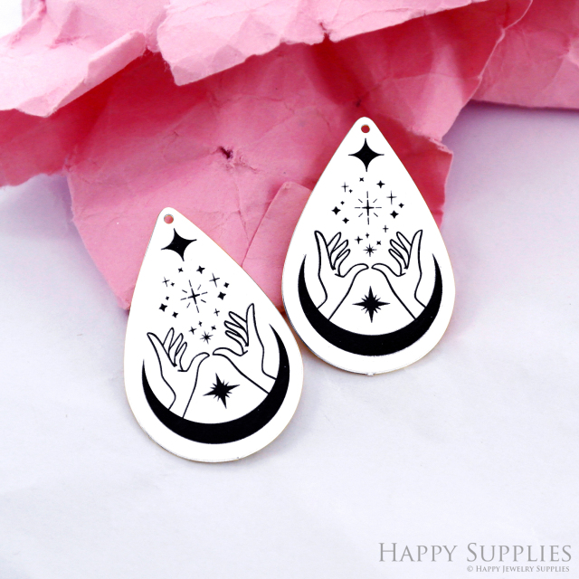 Making Jewelry Findings Stainless Steel Bead Metal Pendant Laser Cut Engraved Black Teardrop Charms For DIY Necklace Earrings (ESD316)