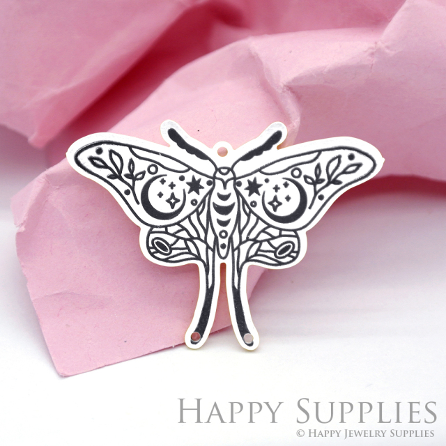 Making Jewelry Findings Stainless Steel Bead Metal Pendant Laser Cut Engraved Black Moth Charms For DIY Necklace Earrings(ESD004)