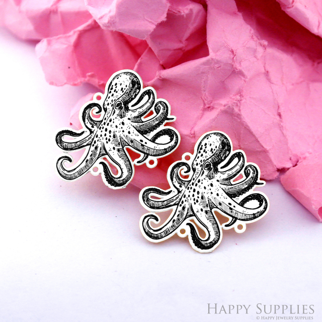 Making Jewelry Findings Stainless Steel Bead Metal Pendant Laser Cut Engraved Black Octopus Charms For DIY Necklace Earrings (ESD305)