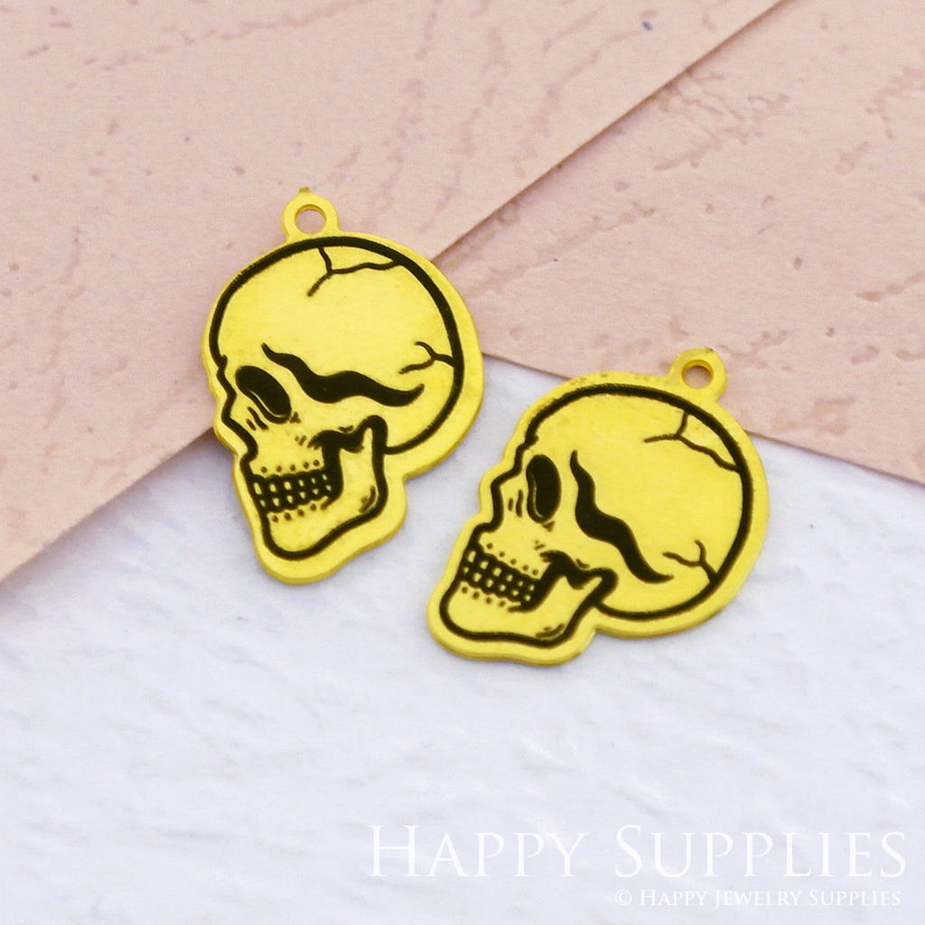 Making Jewelry Findings Raw Brass Bead Pendant Laser Cut Engraved Skull Charm For DIY Necklace Earrings(ERD024)