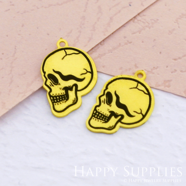 Making Jewelry Findings Raw Brass Bead Pendant Laser Cut Engraved Skull Charm For DIY Necklace Earrings(ERD024)