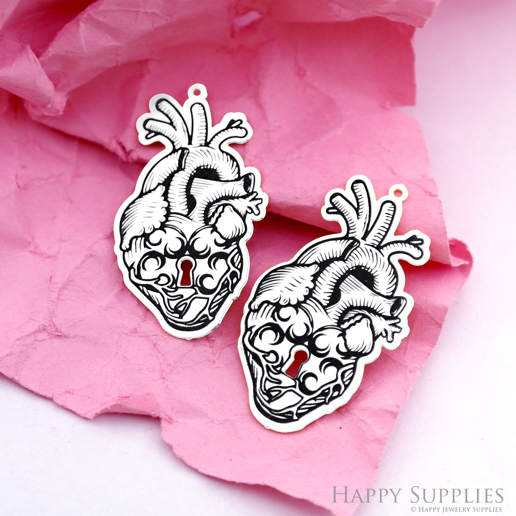 Making Jewelry Findings Stainless Steel Bead Metal Pendant Laser Cut Engraved Black Heart Charms For DIY Necklace Earrings (ESD258)