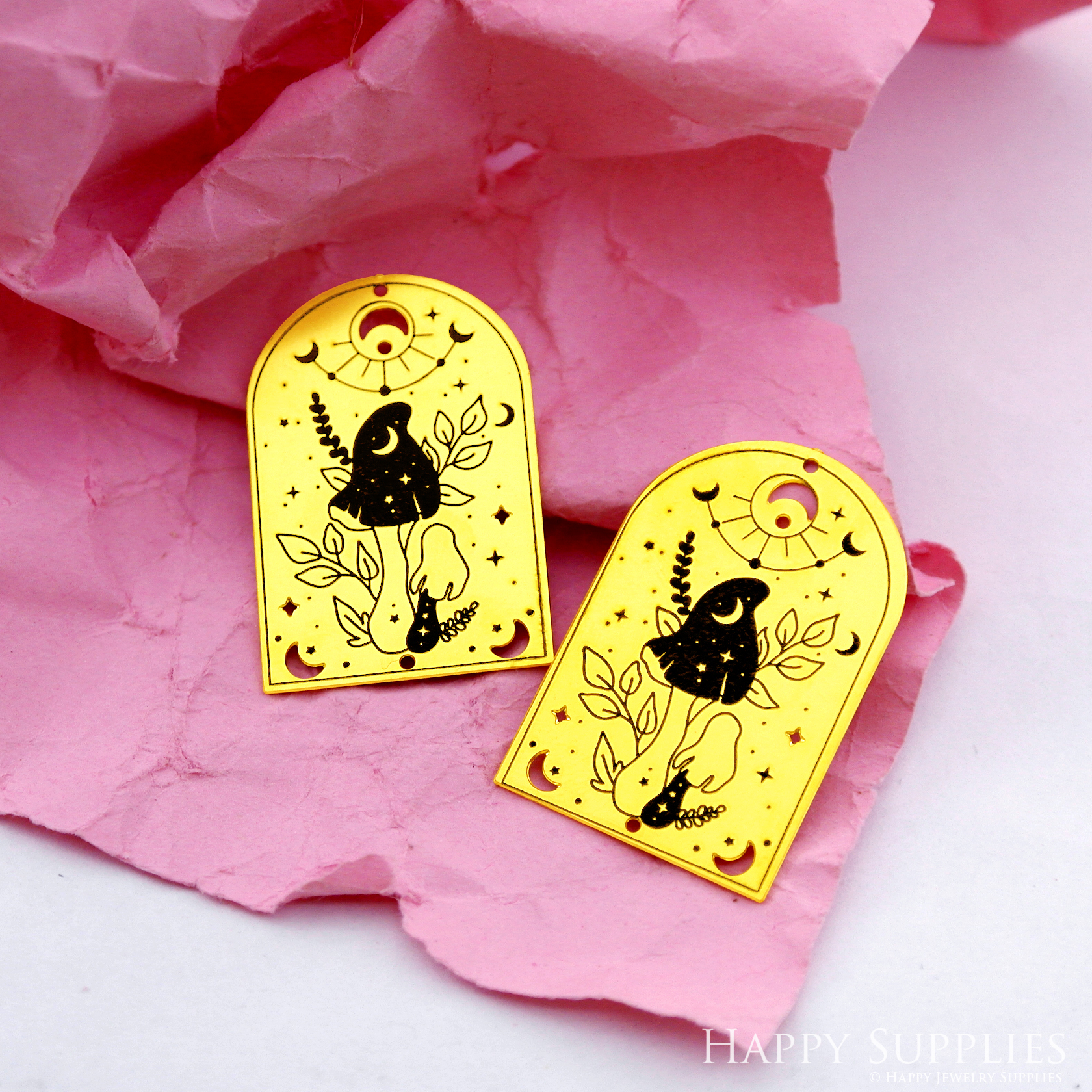 Making Jewelry Findings Raw Brass Bead Pendant Laser Cut Engraved Black Mushroom Charm For DIY Necklace Earrings(ERD262)