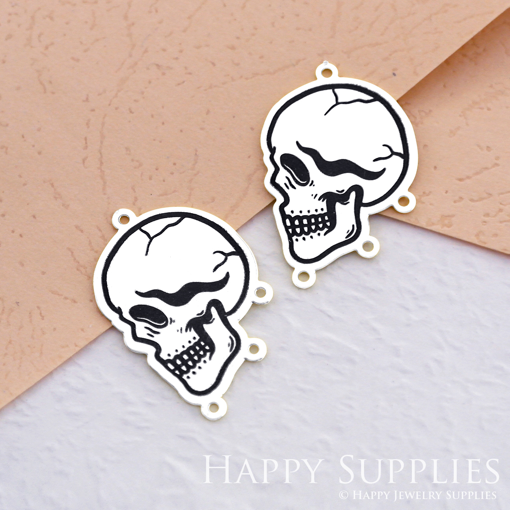 Making Jewelry Findings Raw Brass Bead Pendant Laser Cut Engraved Black Skull Charm For DIY Necklace Earrings(ERD019)