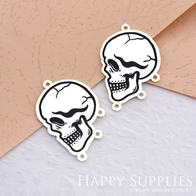 Making Jewelry Findings Raw Brass Bead Pendant Laser Cut Engraved Black Skull Charm For DIY Necklace Earrings(ERD019)