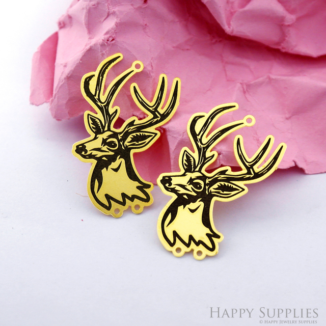 Making Jewelry Findings Raw Brass Bead Pendant Laser Cut Engraved Black Deer Charm For DIY Necklace Earrings(ERD295)