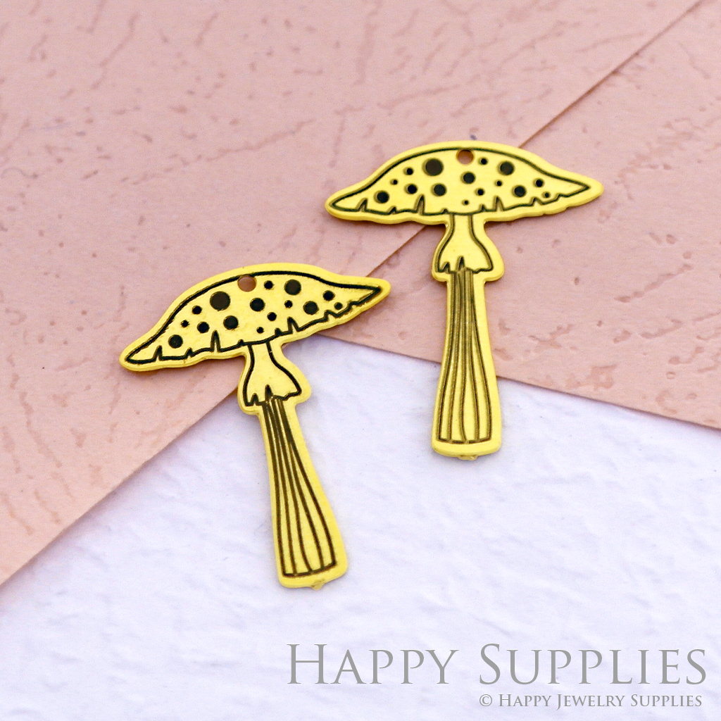 Making Jewelry Findings Raw Brass Bead Pendant Laser Cut Engraved Black Mushroom Charm For DIY Necklace Earrings(ERD013)
