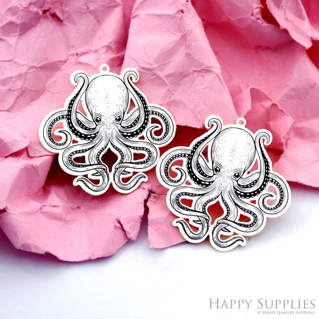 Making Jewelry Findings Stainless Steel Bead Metal Pendant Laser Cut Engraved Black Octopus Charms For DIY Necklace Earrings (ESD333)