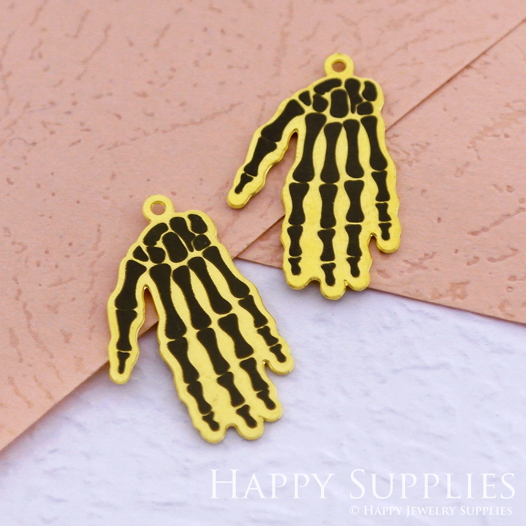 Making Jewelry Findings Raw Brass Bead Pendant Laser Cut Engraved Black Hand Bone Charm For DIY Necklace Earrings(ERD030)