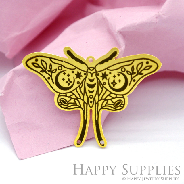 Making Jewelry Findings Raw Brass Bead Pendant Laser Cut Engraved Black Moth Charm For DIY Necklace Earrings(ERD004)