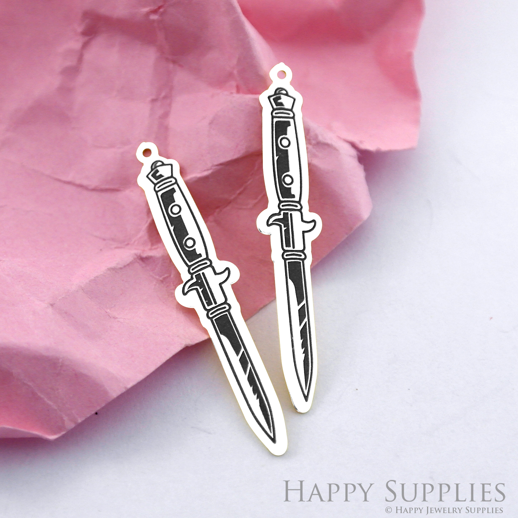 Making Jewelry Findings Stainless Steel Bead Metal Pendant Laser Cut Engraved Black Sword Charms For DIY Necklace Earrings (ESD112)