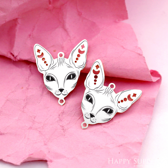 Making Jewelry Findings Stainless Steel Bead Metal Pendant Laser Cut Engraved Black Cat Charms For DIY Necklace Earrings (ESD252)