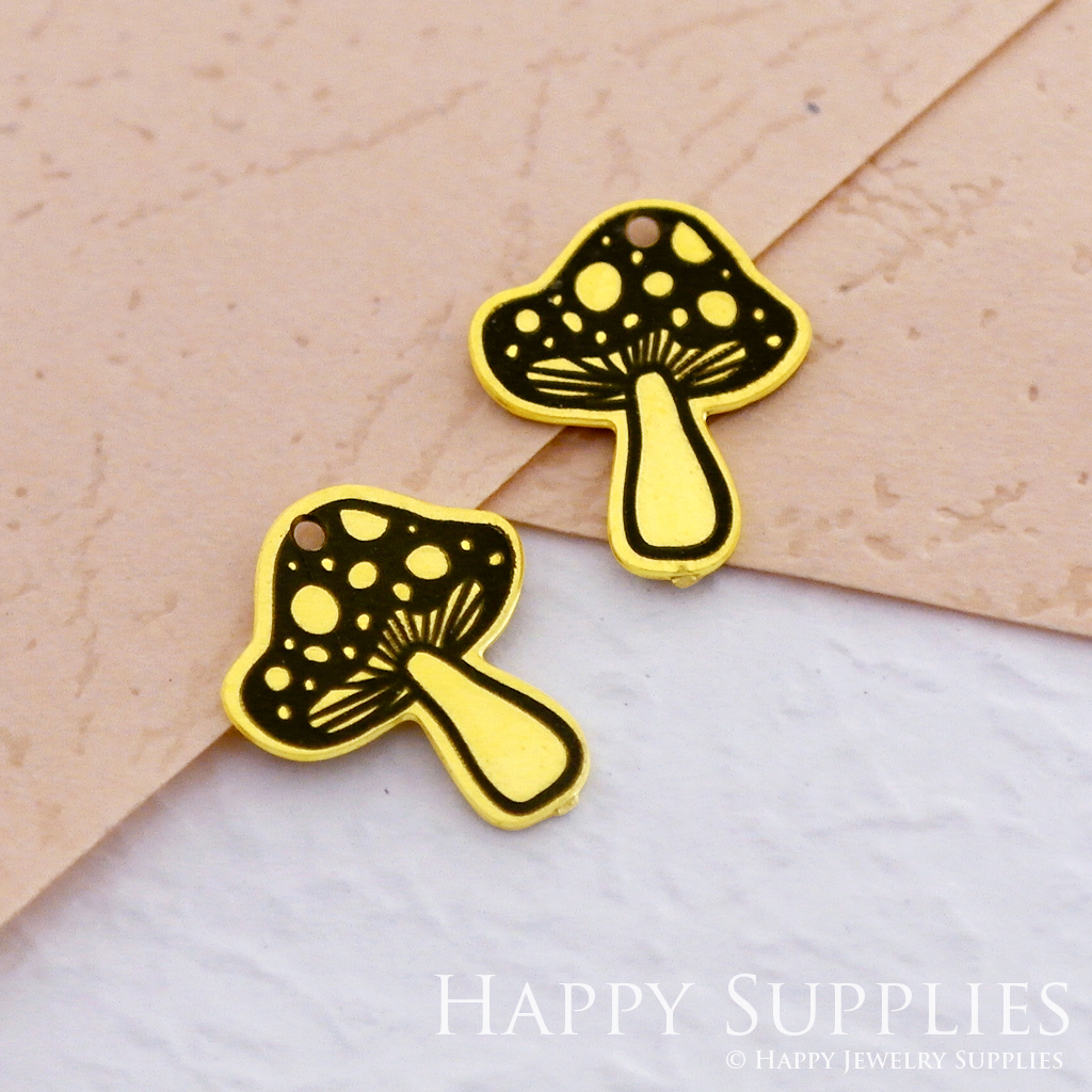 Making Jewelry Findings Raw Brass Bead Pendant Laser Cut Engraved Black Mushroom Charm For DIY Necklace Earrings(ERD014)