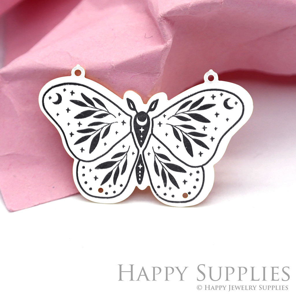 Making Jewelry Findings Raw Brass Bead Pendant Laser Cut Engraved Black Butterfly Charm For DIY Necklace Earrings(ERD031)