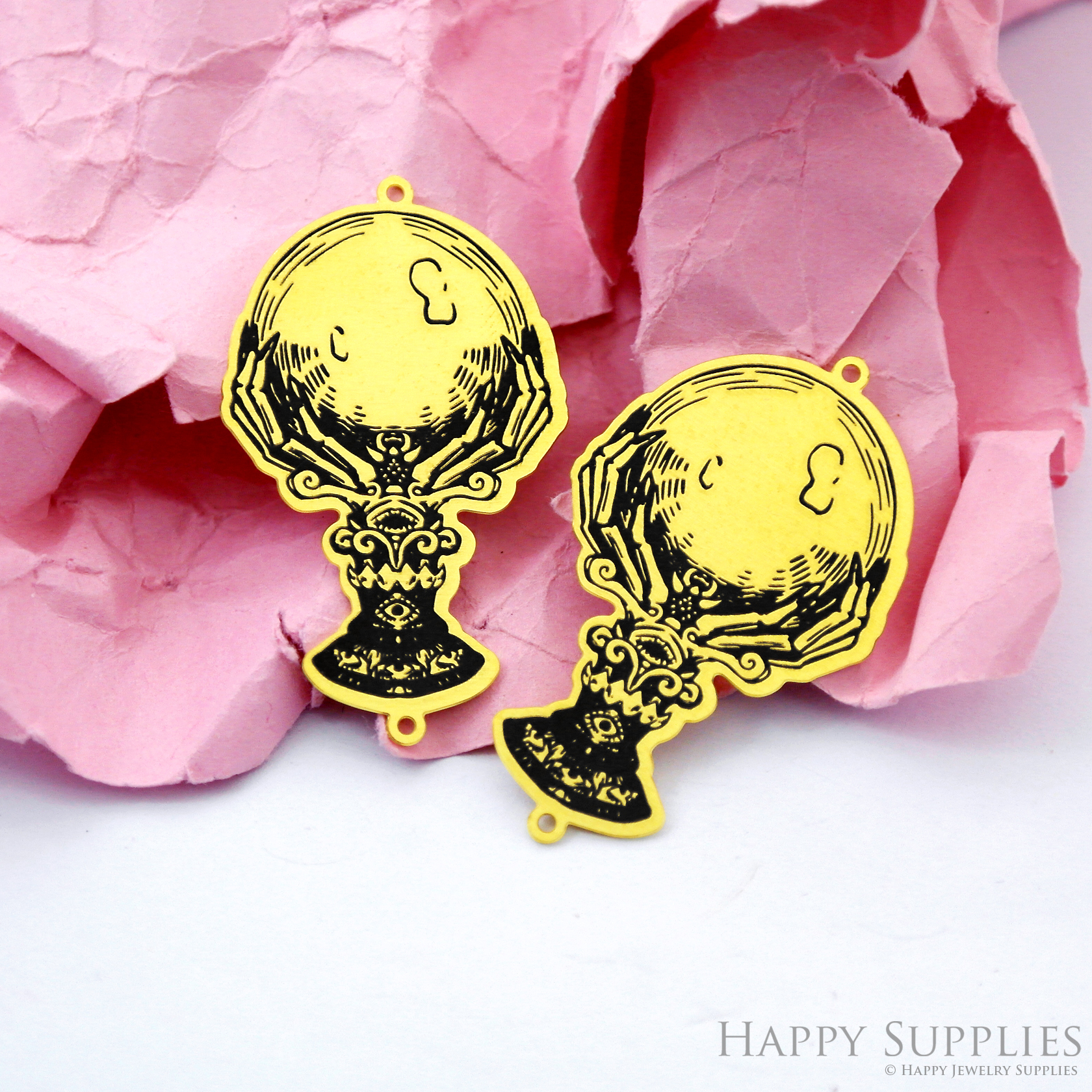 Making Jewelry Findings Stainless Steel Bead Metal Pendant Laser Cut Engraved Black Crystal Ball Charms For DIY Necklace Earrings (ESD332)