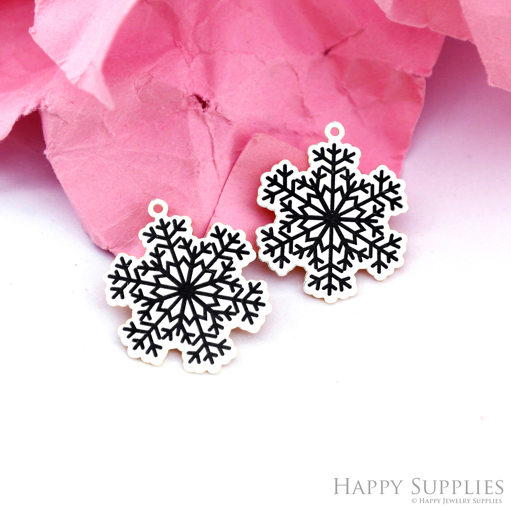 Making Jewelry Findings Raw Brass Bead Pendant Laser Cut Engraved Black Snowflake Charm For DIY Necklace Earrings(ERD324)