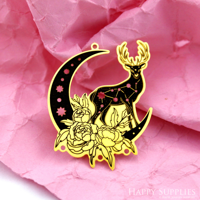Making Jewelry Findings Raw Brass Bead Pendant Laser Cut Engraved Black Deer Charm For DIY Necklace Earrings(ERD248)