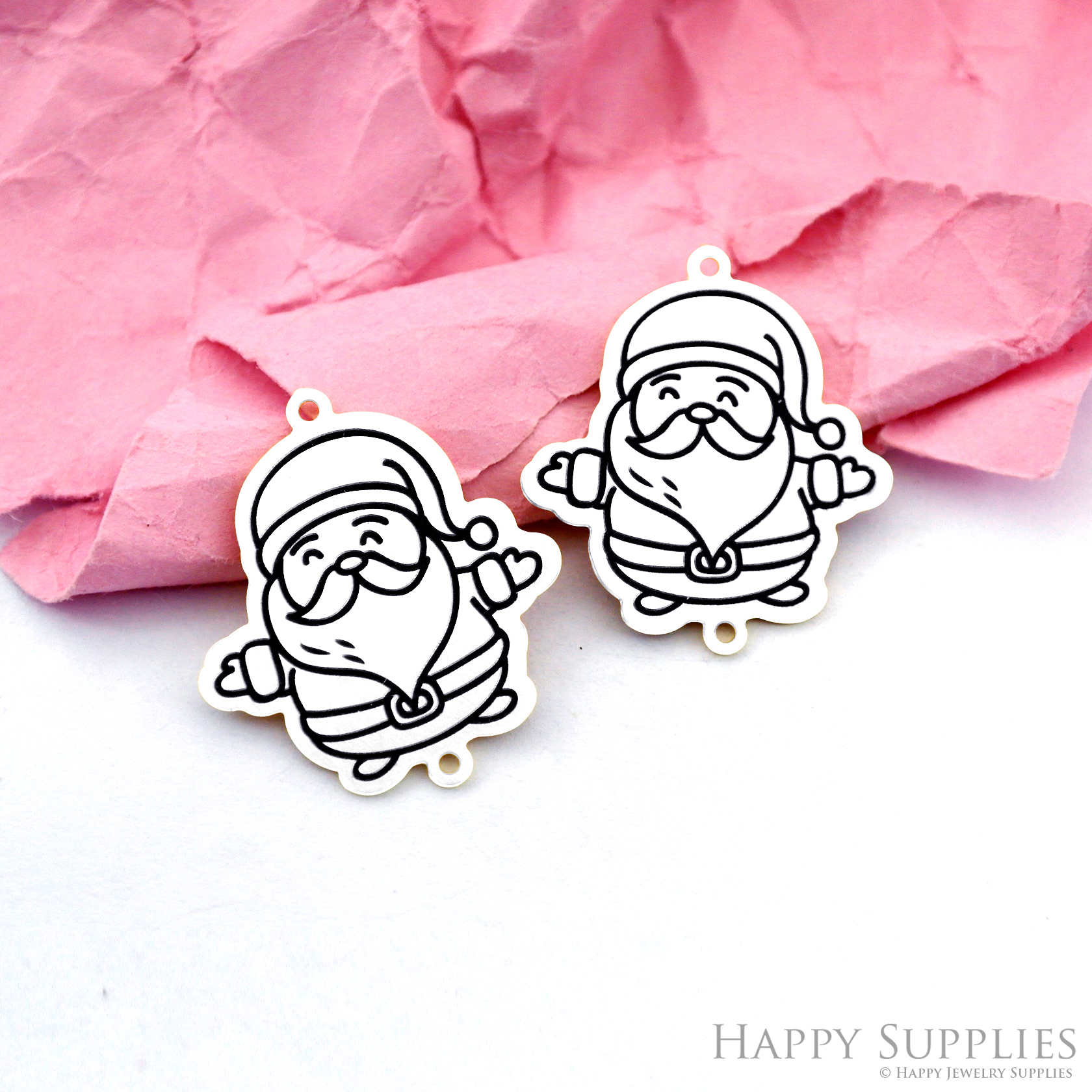 Making Jewelry Findings Raw Brass Bead Pendant Laser Cut Engraved Black Santa Claus Charm For DIY Necklace Earrings(ERD340)