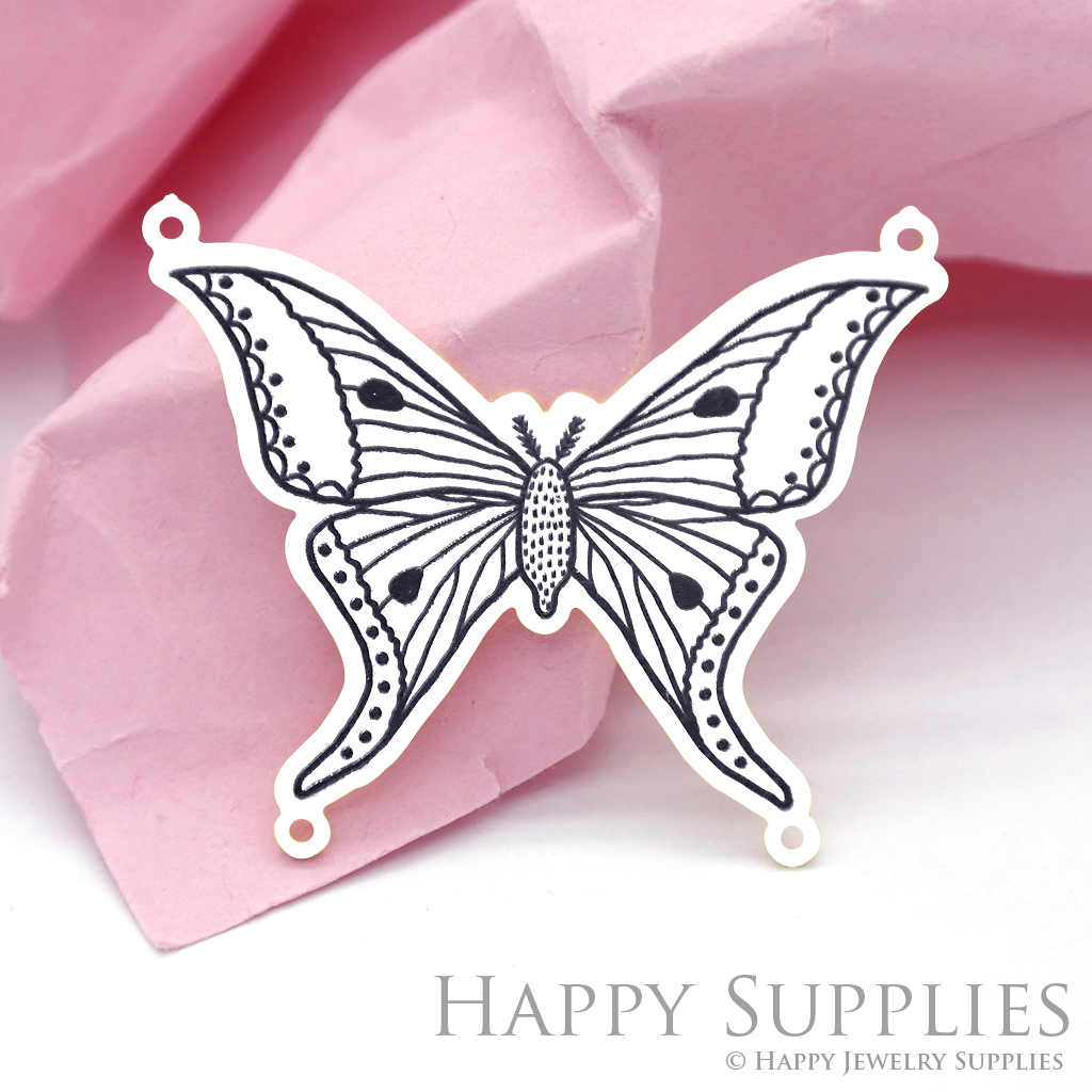 Making Jewelry Findings Raw Brass Bead Pendant Laser Cut Engraved Black Butterfly Charm For DIY Necklace Earrings(ERD002)