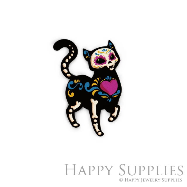 Handmade Jewelry Making Supplies Beads Cut Wooden Charm Cat For DIY Necklace Earring Brooch (CW459)