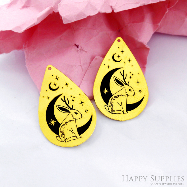 Making Jewelry Findings Raw Brass Bead Pendant Laser Cut Engraved Black Teardrop Charm For DIY Necklace Earrings(ERD314)