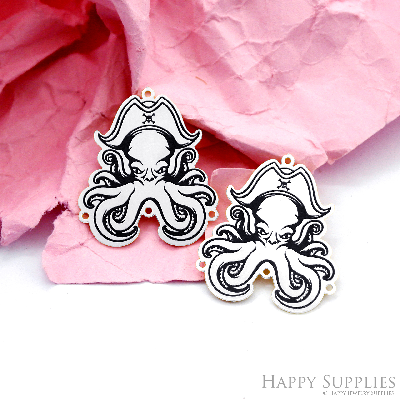 Making Jewelry Findings Raw Brass Bead Pendant Laser Cut Engraved Black Octopus Charm For DIY Necklace Earrings(ERD331)